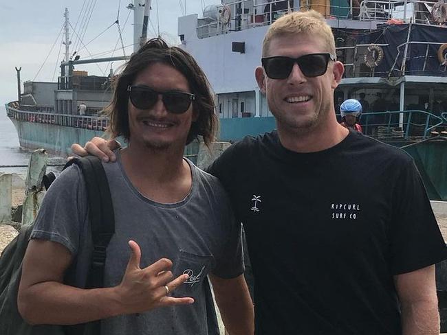 Three-time surfing World Champion, Mick Fanning shared a photo on Instagram of himself and Mikala Jones following his unexpected death. Picture: Instagram