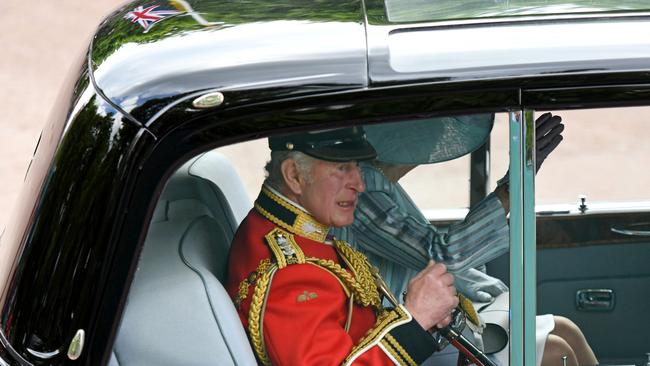 Prince Charles, Prince of Wales rides in a car during the Trooping the Colour parade. Picture: Getty