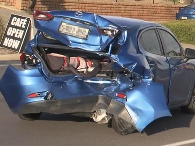 A man has been arrested over a violent carjacking spree that has left a man in hospital with stab wounds.After stabbing a man and stealing his Ford Mondeo, the suspect crashed it into a Mazda nearby on OÃ¢â¬â¢Sullivan Beach Road at Lonsdale before fleeing on foot and stealing another car at knifepoint nearby. Picture: 7NEWS