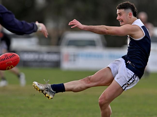 Melton SouthÃs Mitch Fino during the BFL football match between Darley and Melton South in Darley, Saturday, July 9, 2022. Picture: Andy Brownbill