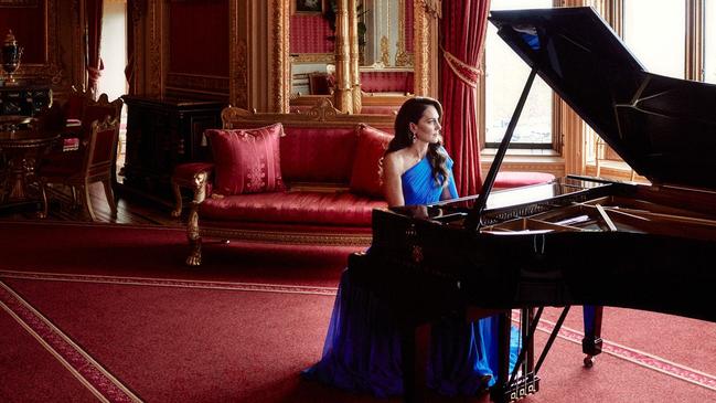 Catherine, Princess of Wales playing the piano at Windsor Castle, as part of the opening sequence film for the final of the Eurovision Song contest 2023. Picture: AFP