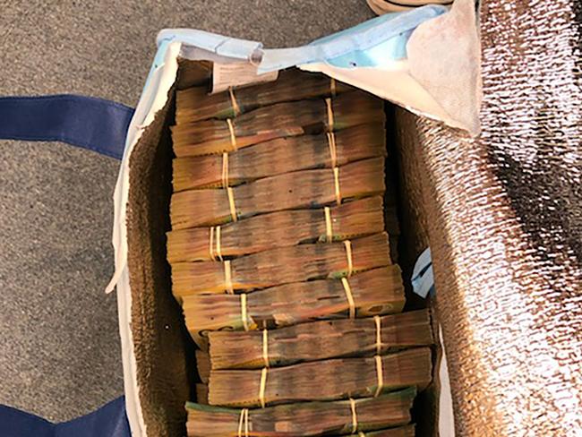 A stash of cash seized in the AFP money laundering arrests. Picture: Australian Federal Police