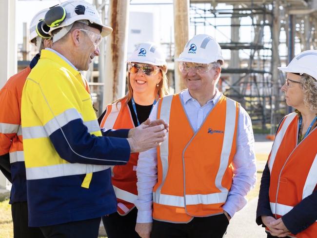 A twitter post by Chris Bowen where he announced The Hunter and Newcastle would be Australia's first green hydrogen hub. Seen here at the Orica facility on Kooragang Island.