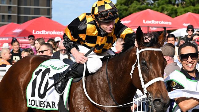 James McDonald and Joliestar after their win in the Kingsford Smith Cup on Saturday. Picture: Grant Peters/Trackside Photography.