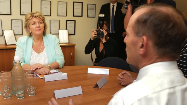 Then prime minister Tony Abbott meets with Hetty Johnson at Bravehearts’ Arundel base. Photo: Tim Marsden