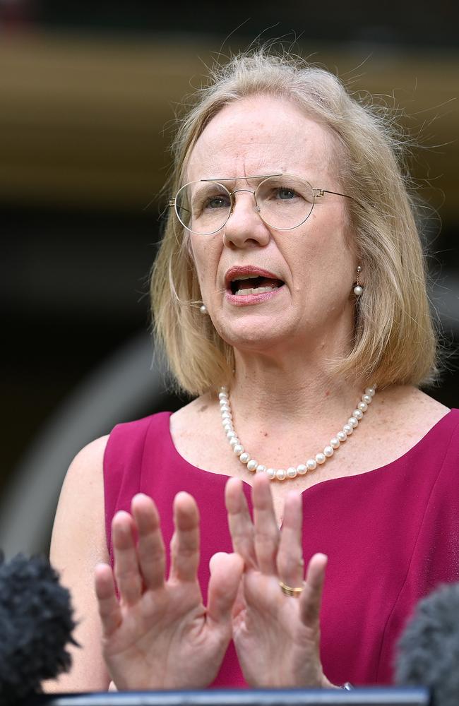 Queensland Chief Health Officer Dr Jeanette Young speaks during a press conference at Parliament House to provide a COVID-19 update. Picture: NCA NewsWire / Dan Peled