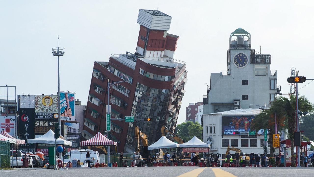 The 7.4 magnitude earthquake left buildings partially collapsed. Picture: Sam Yeh/AFP