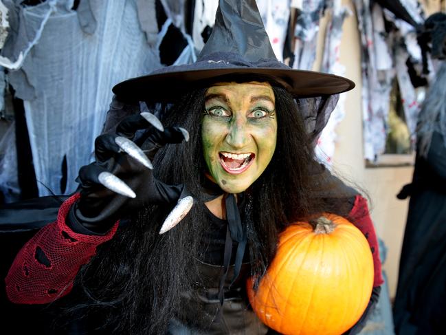 Canadian born Maz Clark loves Halloween and is well known around Jan Juc for dressing up the entire front of her house. Picture: Alison Wynd