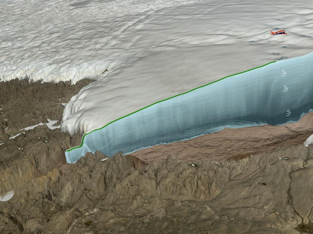 Credit: Natural History Museum of Denmark/Cryospheric Sciences Lab/NASA Goddard Space Flight Center/Greenbelt, MD, USA An artist's depiction of the meteorite smashing into the Greenland ice sheet. The scientists behind the new research believe the initial impact created a hole 12 miles (20km) across, which rapidly collapsed to form the crater left behind.