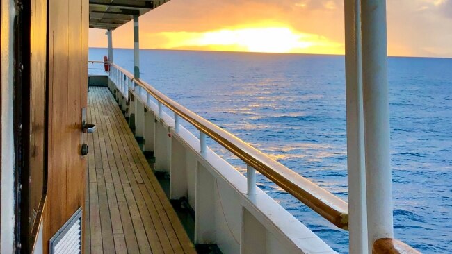 Sunset on board Captain Cook Cruises Fiji vessel MV Reef Endeavour. Picture: Sarah Nicholson