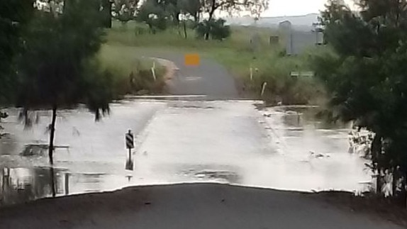 The Kathy Duff Bridge near Murgon under water early on January 2. Picture: Blinky Bill Gilbert/Facebook