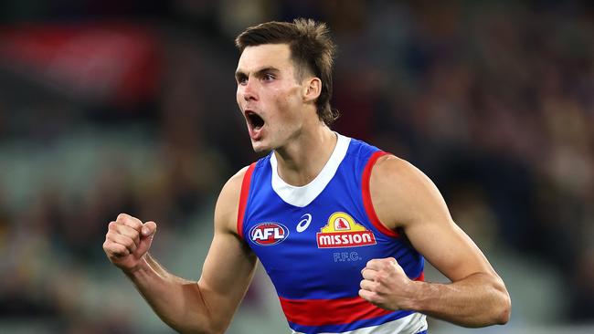 MELBOURNE, AUSTRALIA – MAY 11: Sam Darcy of the Bulldogs celebrates kicking a goal during the round nine AFL match between Richmond Tigers and Western Bulldogs at Melbourne Cricket Ground, on May 11, 2024, in Melbourne, Australia. (Photo by Quinn Rooney/Getty Images)