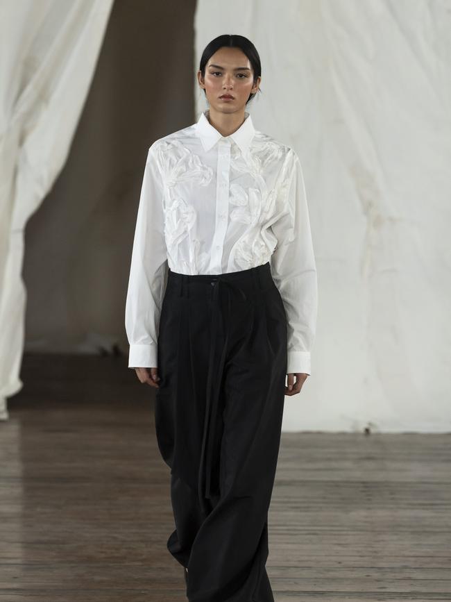 A model walks the runway during the Lee Mathews show at Australian Fashion Week. Picture: Getty Images