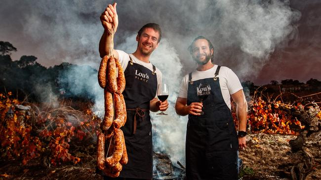 Callum Hann and Themis Chryssidis will host a Fire and Feast event at their restaurant, Lou’s Place, in the Barossa Valley, as part of Tasting Australia’s new Winter Series festival. Picture: Matt Turner.