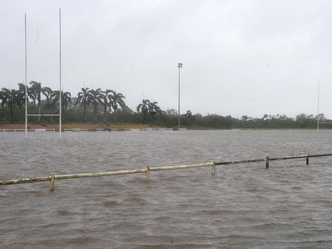 Quarry Hill rugby ground flooded. Mackay images Cyclone Debbie