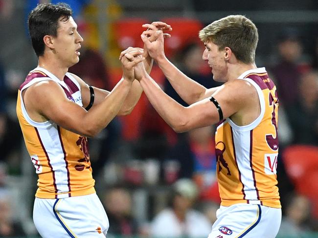 Lion Zac Bailey, right, with Hugh McCluggage, finished the SuperCoach season with a bang. Picture: AAP