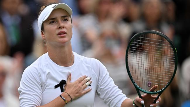 Ukraine's Elina Svitolina celebrates winning against China's Wang Xinyu. Picture: AFP