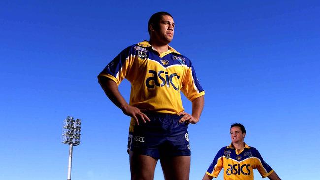 The new Parramatta... Nathan Cayless (L) was given the captaincy to lead a new-look team, which featured Jason Taylor at halfback. Picture: Phil Hillyard