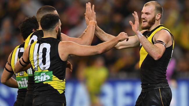 Richmond players enjoyed a night out on the MCG. Picture: AAP Images