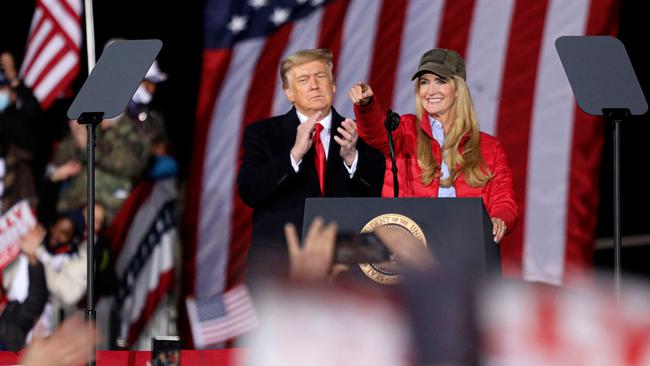 US President Donald Trump with former US Senator Kelly Loeffler. Picture: Sandy Huffaker/AFP