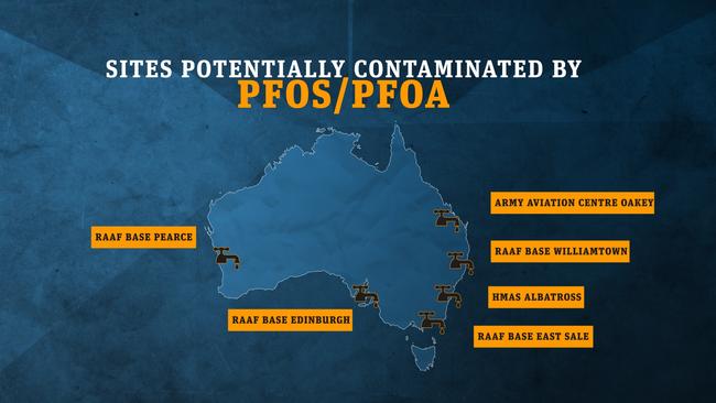 Sites around Australia potentially contaminated by PFOS and PFOA.