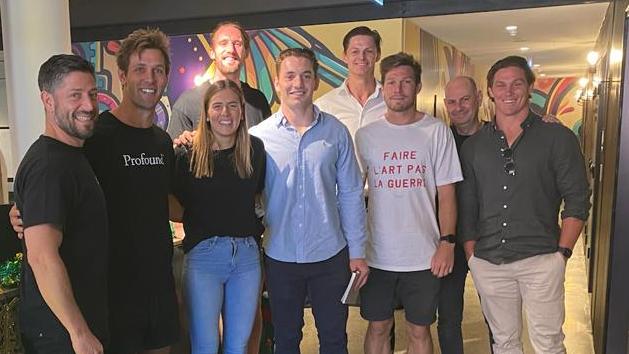 A number of Australian athletes have invested in Guzman Y Gomez through the investment syndicate Athletic Ventures. From Left to right: Steven Marks, GYG CEO &amp; Founder; Matt De Boer AFL GWS Giants &amp; Athletic Ventures Founder; Maddy Proud Super Netball, NSW Swifts; Lach Keefe AFL GWS Giants; Cam Murray NRL Rabbitohs; Cal Sinclair AFL Sydney Swans; Toby Greene AFL GWS Giants; Mike Hirshowiitz CFO &amp; COO.