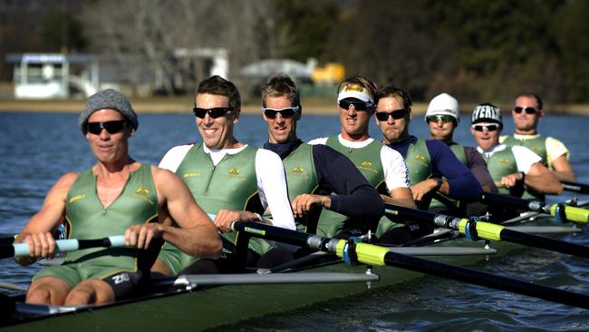 The Australian 2008 Olympics men’s eights rowing team of Stephen Stewart, Sam Conrad, James Tomkins, Jeremy Stevenson, Tom Laurich, James Chapman, Sam Loch and David Dennis. 