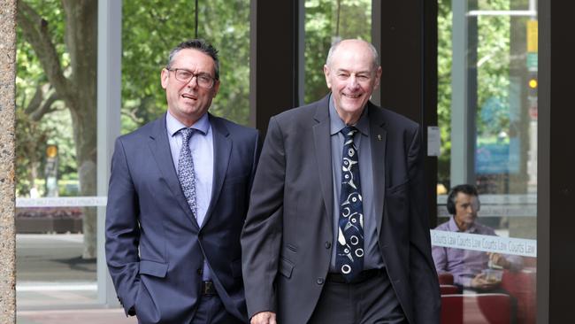 Peter Dawson, right, and his client and friend Brad Wheatley outside the NSW Supreme Court. Picture: Jane Dempster