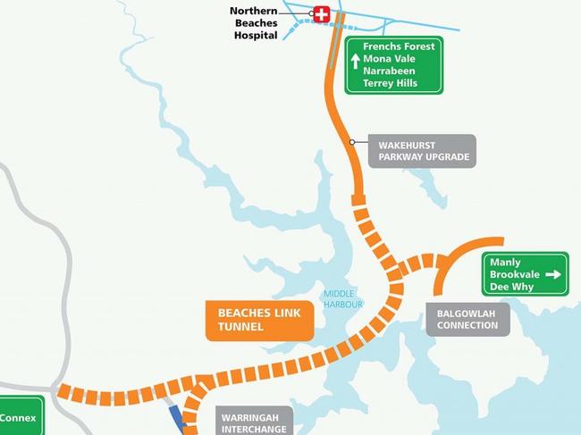 The proposed route of the Beaches Link. Source: Transport for NSW