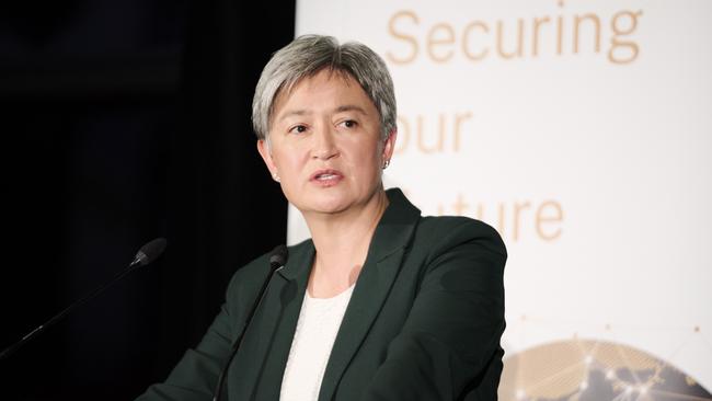 Foreign Minister Penny Wong addresses the ANU’s National Security College on Tuesday. Picture: Rohan Thomson / ANU