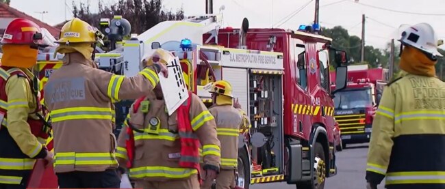 Emergency services at the scene of a house fire in Seaton on Tuesday afternoon. Picture: 9News