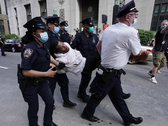 New York police officers arrest a protester during a "Black Lives Matter" protest. Picture: AFP