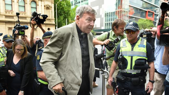 George Pell arriving at Melbourne’s County Court in 2019. Picture: Tony Gough