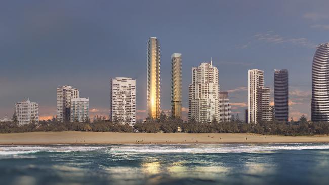 Andaz Gold Coast tower at the Star Gold Coast island in Broadbeach from the sea side.