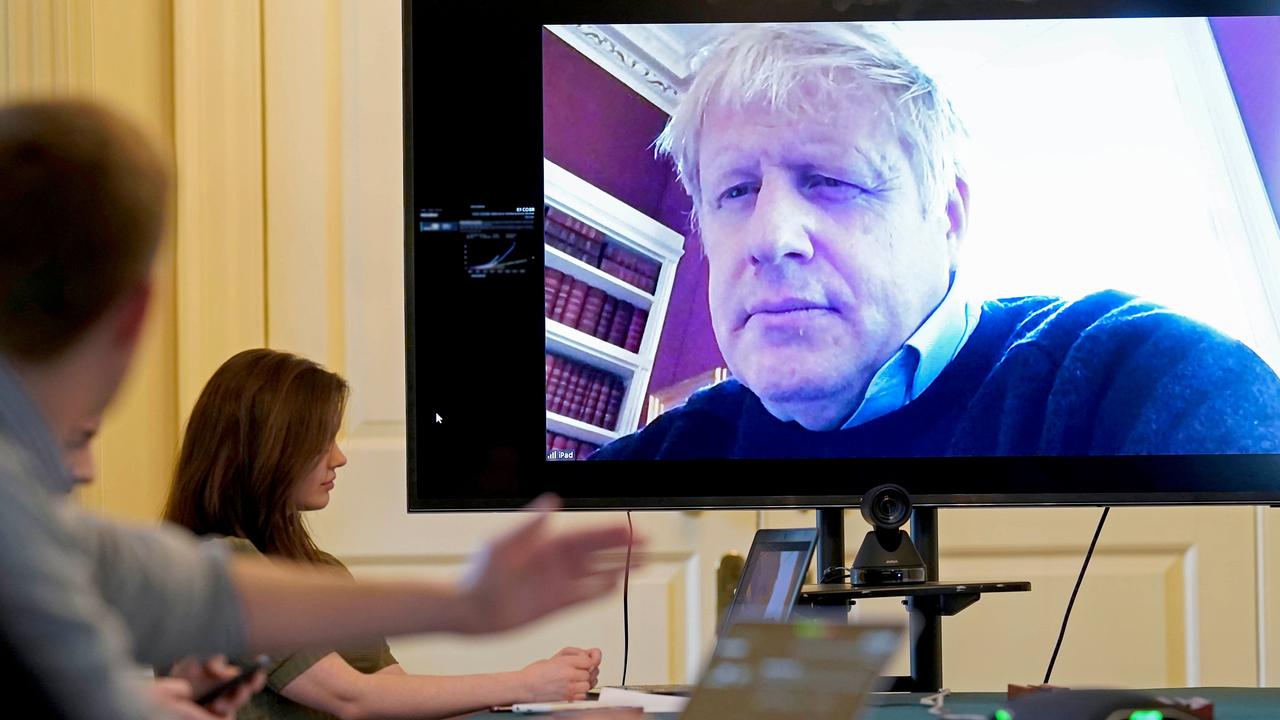 Boris Johnson during a video conference during his self-isolation.