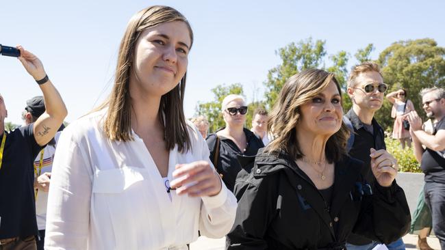 Brittany Higgins with Lisa Wilkinson at a Women’s March 4 Justice protest in 2021. Picture: Getty Images