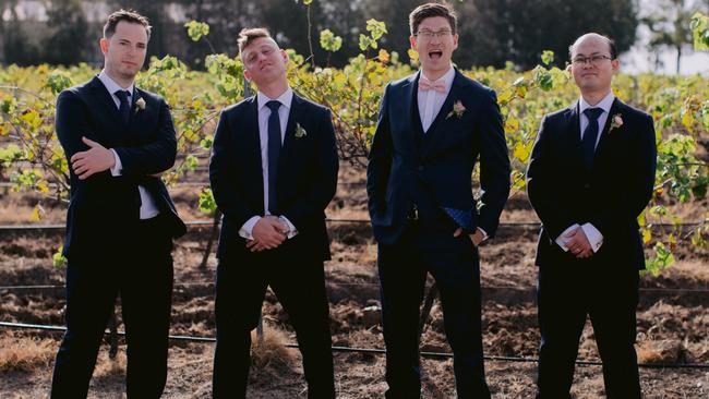 Chums: Kevin Camrass and groomsmen. Picture: Tom Roberts Media