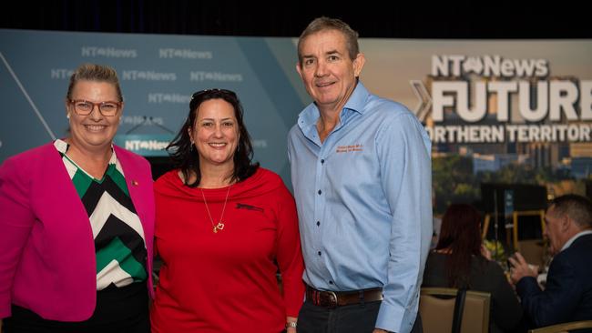 Marie-Clare Boothby, Amanda Challen and Gerard Maley at the NT News Futures Northern Territory forum 2024. Picture: Pema Tamang Pakhrin