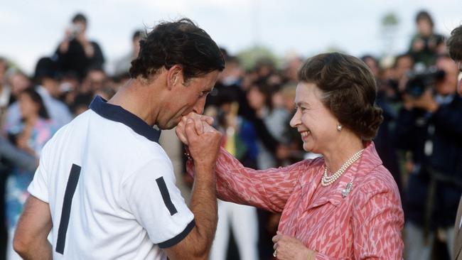 Prince Charles with his mother at the polo. Picture: Tim Graham