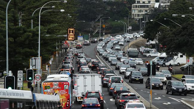 Traffic congestion on the Spit Bridge during the morning peak. Picture: Braden Fastier