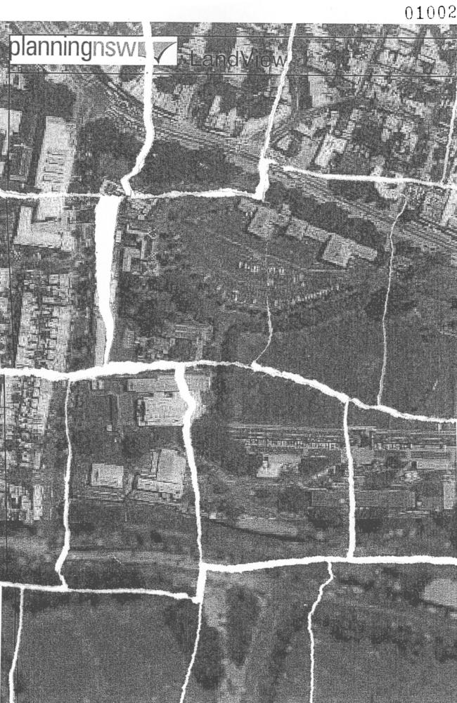  Aerial photo of Sydney's Victoria Army Barracks found ripped up in the rubbish under alleged terrorist Faheem Khalid Lodhi's desk by Australian Federal Police, and tendered in evidence in the NSW Supreme Court. Picture: Supplied 