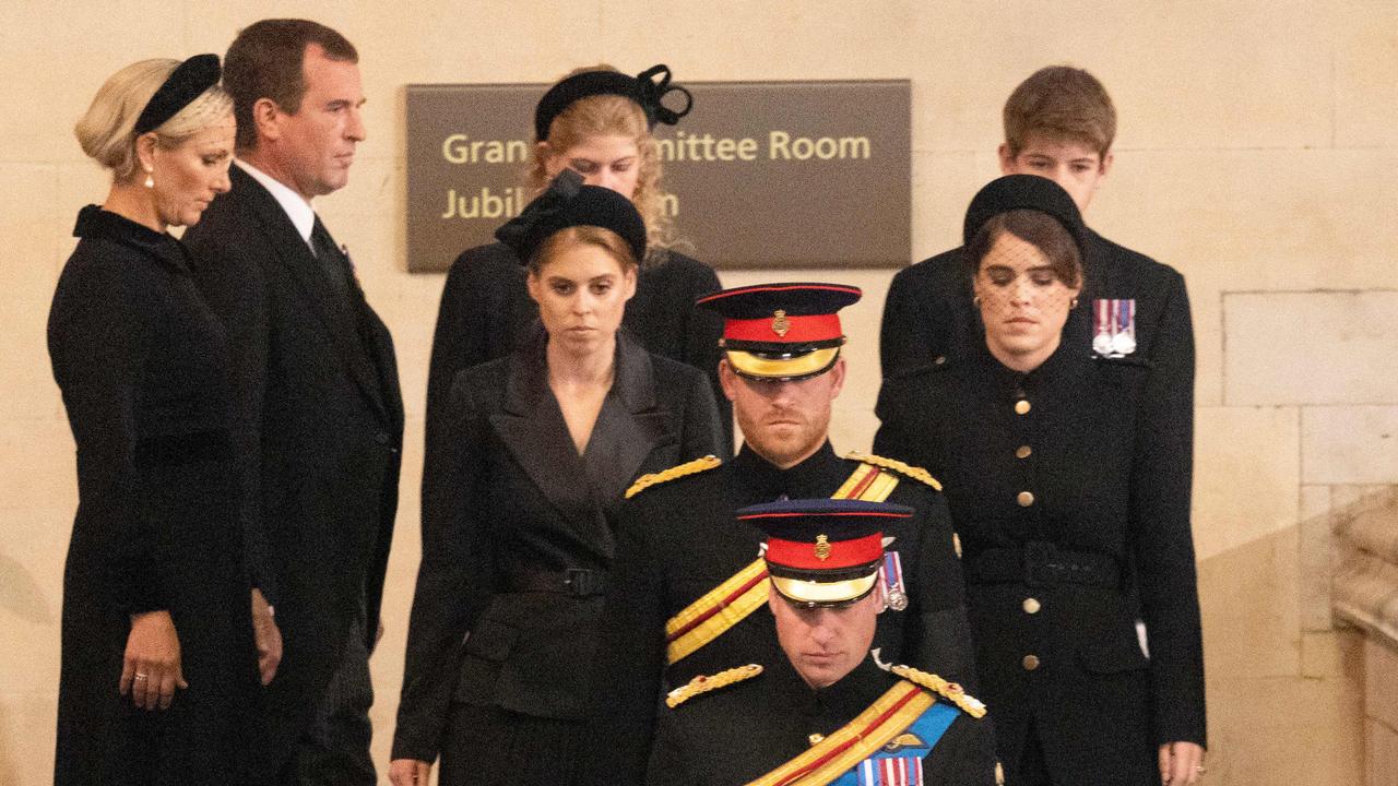 William led his brother Harry and cousins Beatrice, Eugenie, Louise, James, Peter and Zara in the procession. (Photo by Ian Vogler / POOL / AFP)