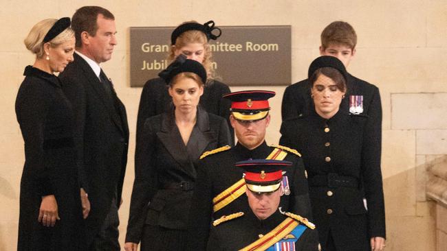 William led his brother Harry and cousins Beatrice, Eugenie, Louise, James, Peter and Zara in the procession. (Photo by Ian Vogler / POOL / AFP)