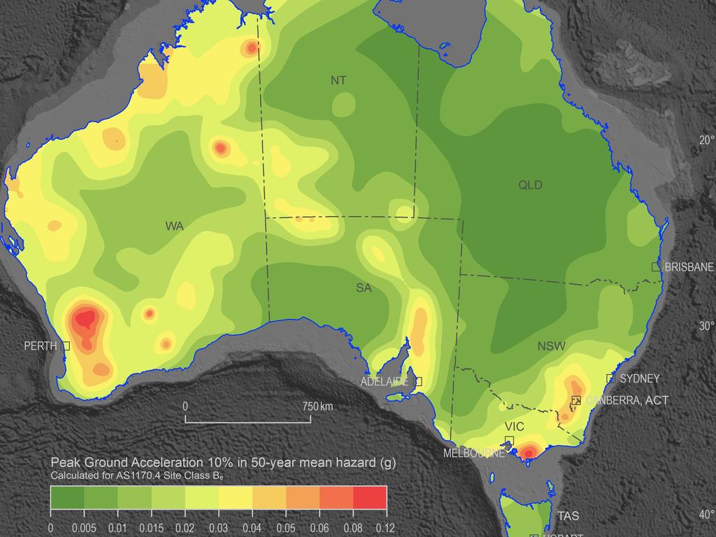 National Seismic Hazard Assessment of Australia map. Picture: Geoscience Australia