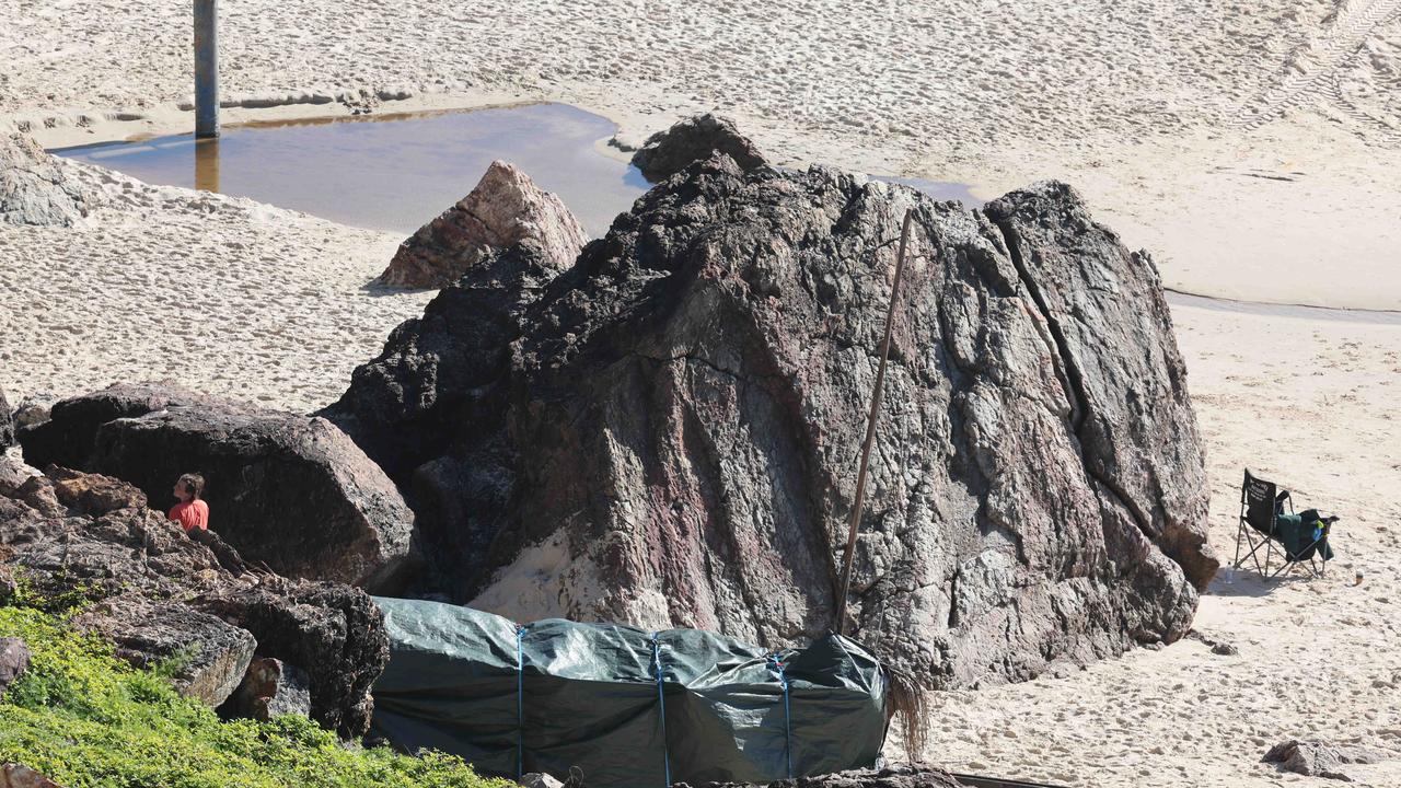 Props and staging being put into place on North Burleigh headland for weekend filming of “The Bluff”. Picture Glenn Hampson