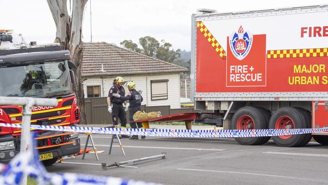 Specialist Fire Brigades units at the scene today. Picture: NCA NewsWire / Monique Harmer