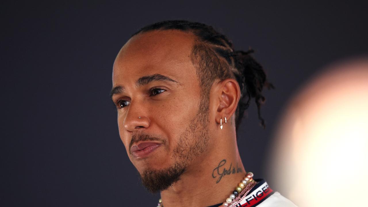 BARCELONA, SPAIN – JUNE 01: Lewis Hamilton of Great Britain and Mercedes talks to the media in the Paddock during previews ahead of the F1 Grand Prix of Spain at Circuit de Barcelona-Catalunya on June 01, 2023 in Barcelona, Spain. (Photo by Adam Pretty/Getty Images)