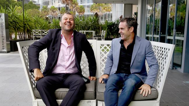 New Lebanon rugby league coach Michael Cheika (L) and former Lebanon coach Brad Fittler (R) hold a coaching seminar in Pyrmont as part of a fundraiser for Lebanon Rugby League. Picture: Toby Zerna