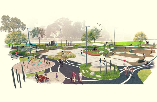 An artist’s impression of the skate and scooter park.