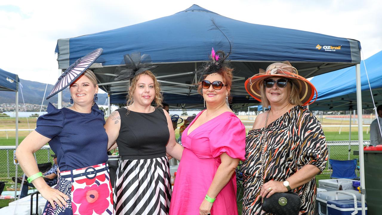 Emily Dunbabin, Rebecca Russell, Lara Anning and Sharon Daniels at the Hobart Cup Day. Picture : Mireille Merlet